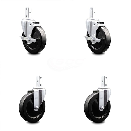 Service Caster 5 Inch Soft Rubber Wheel Swivel 3/4 Inch Square Stem Caster Brakes SCC, 2PK SCC-SQ20S514-SRS-TLB-34-2-S-2